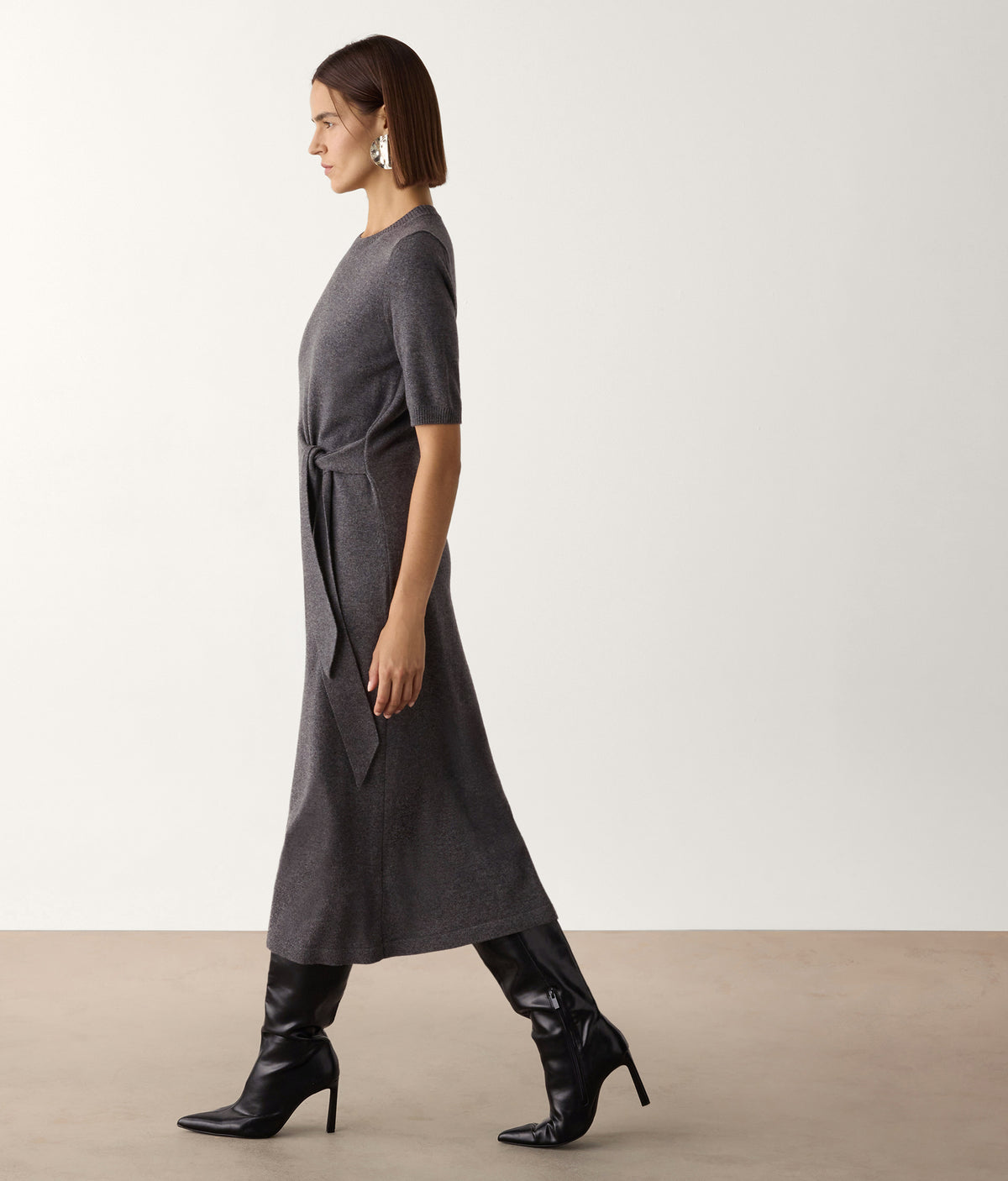 Line Cashmere Knot Dress in Dark Grey Melange, view 5
