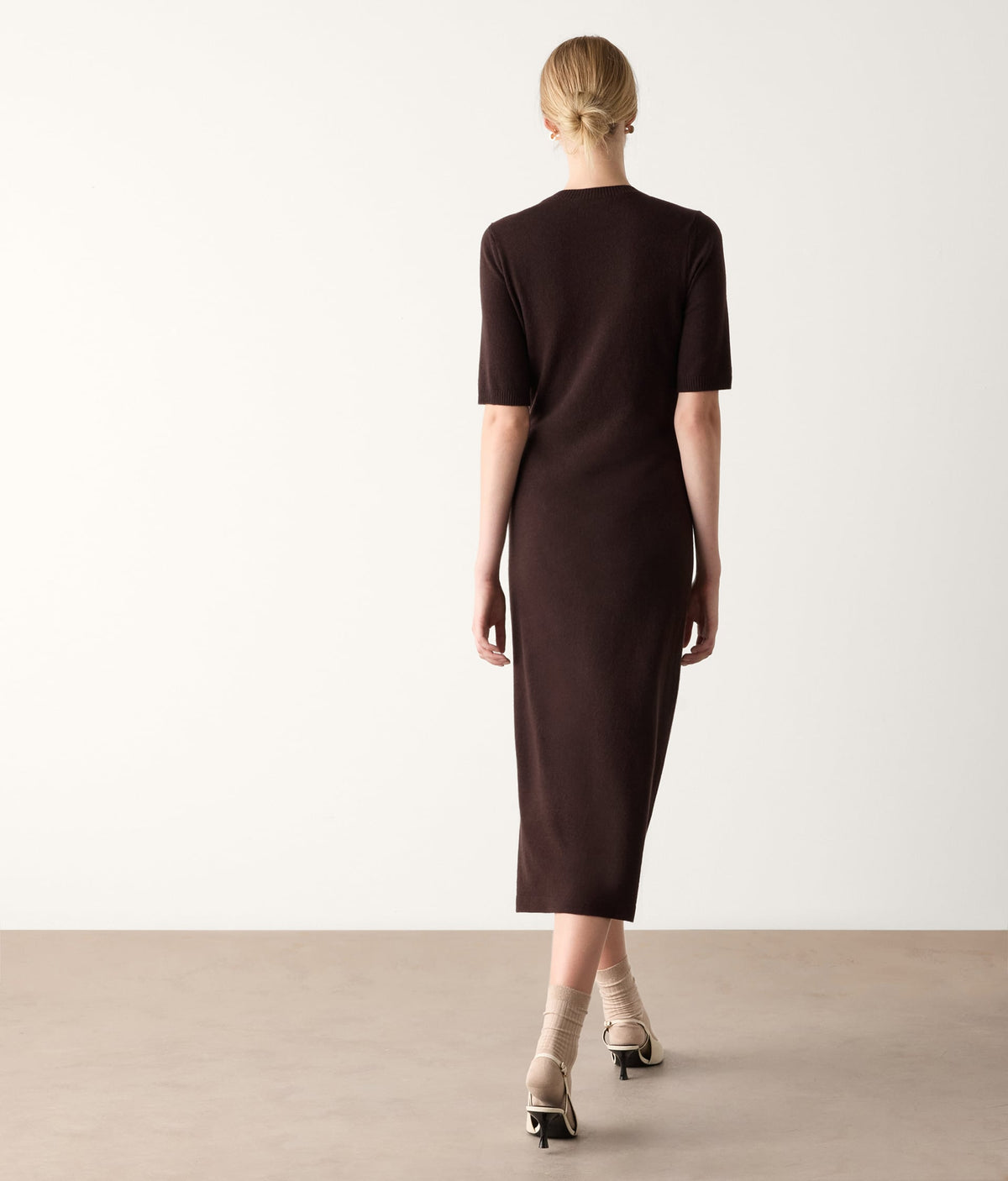 Line Cashmere Knot Dress in WOOD MELANGE, view 3