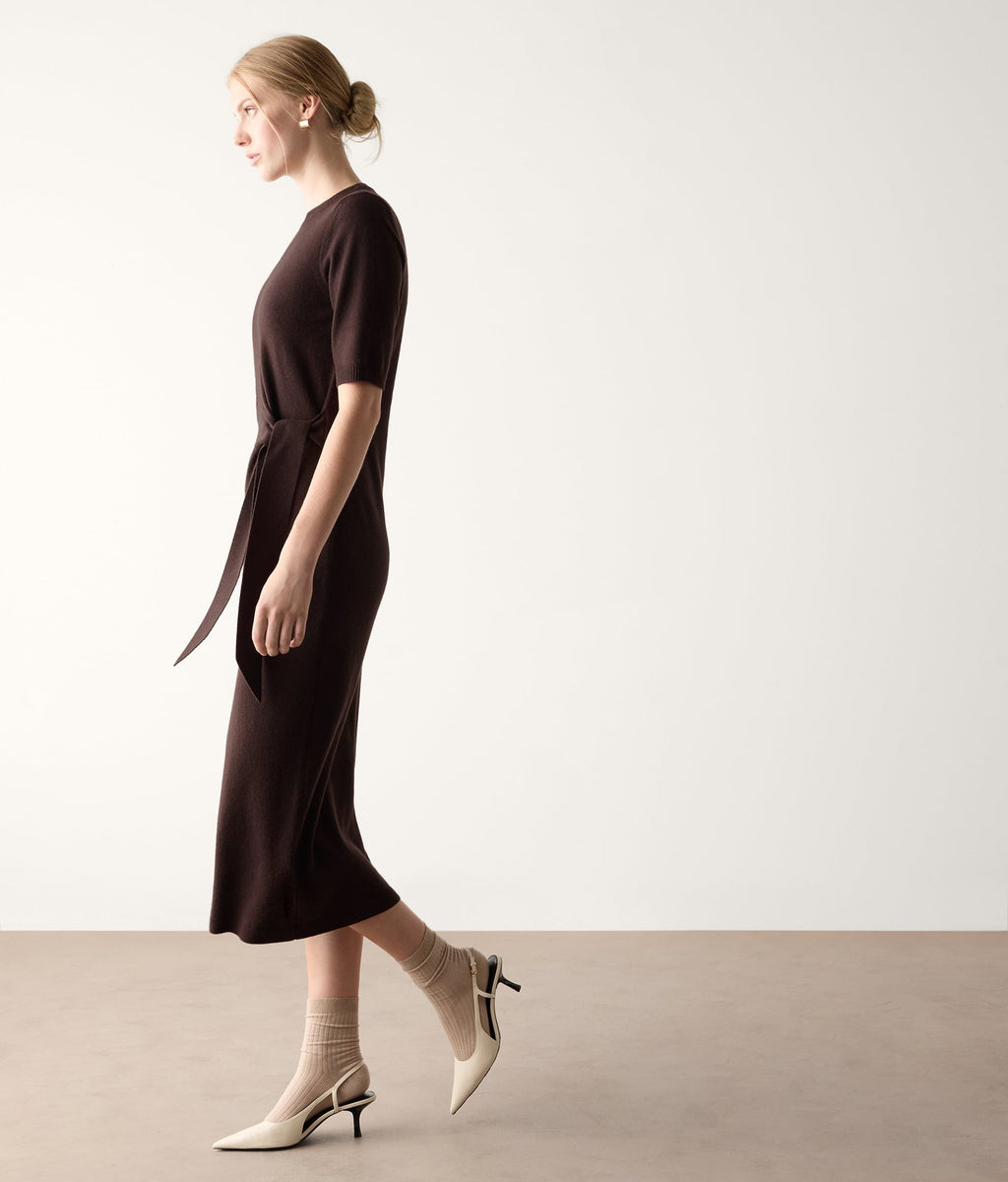Line Cashmere Knot Dress in WOOD MELANGE, view 5