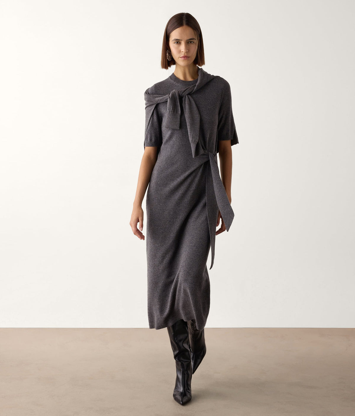 Line Cashmere Knot Dress in Dark Grey Melange, primary view