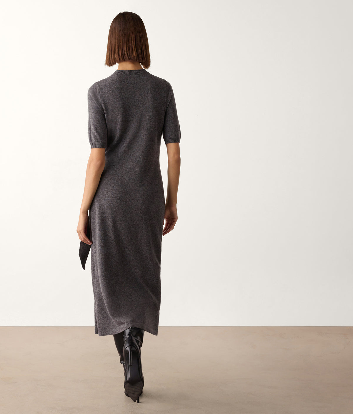 Line Cashmere Knot Dress in Dark Grey Melange, view 3