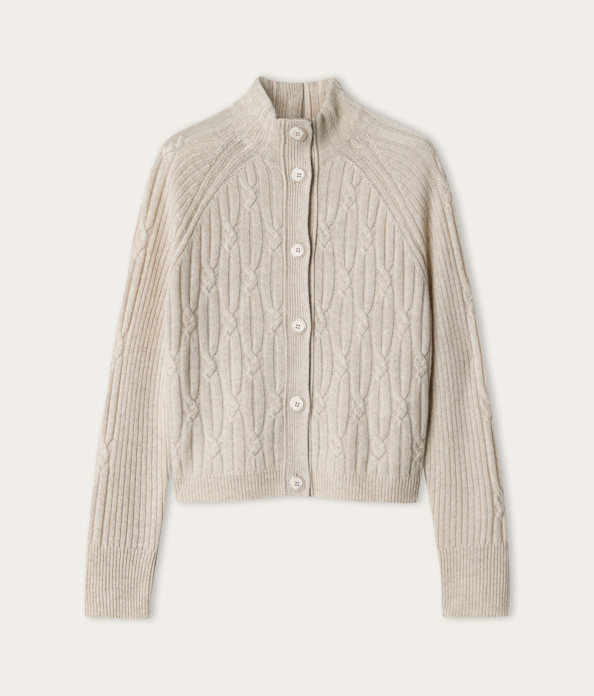Frame Ribbed Cable-Knit Cashmere Cardigan in Stone, view 6