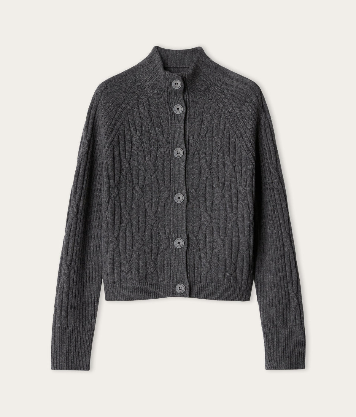 Frame Ribbed Cable-Knit Cashmere Cardigan in Dark Grey Melange, view 6