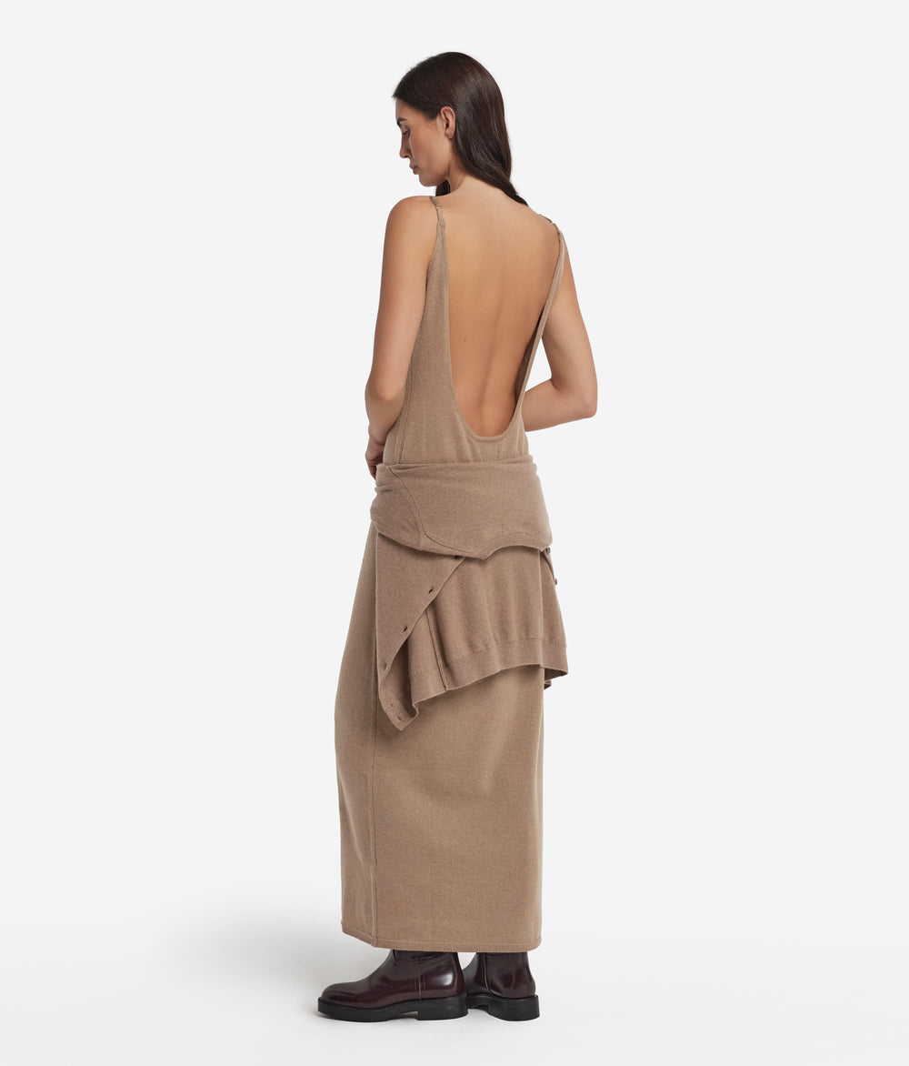Fold Cashmere Open-Back Slip Dress in MELANGE WHEAT, primary view [fp-color:melange-wheat]