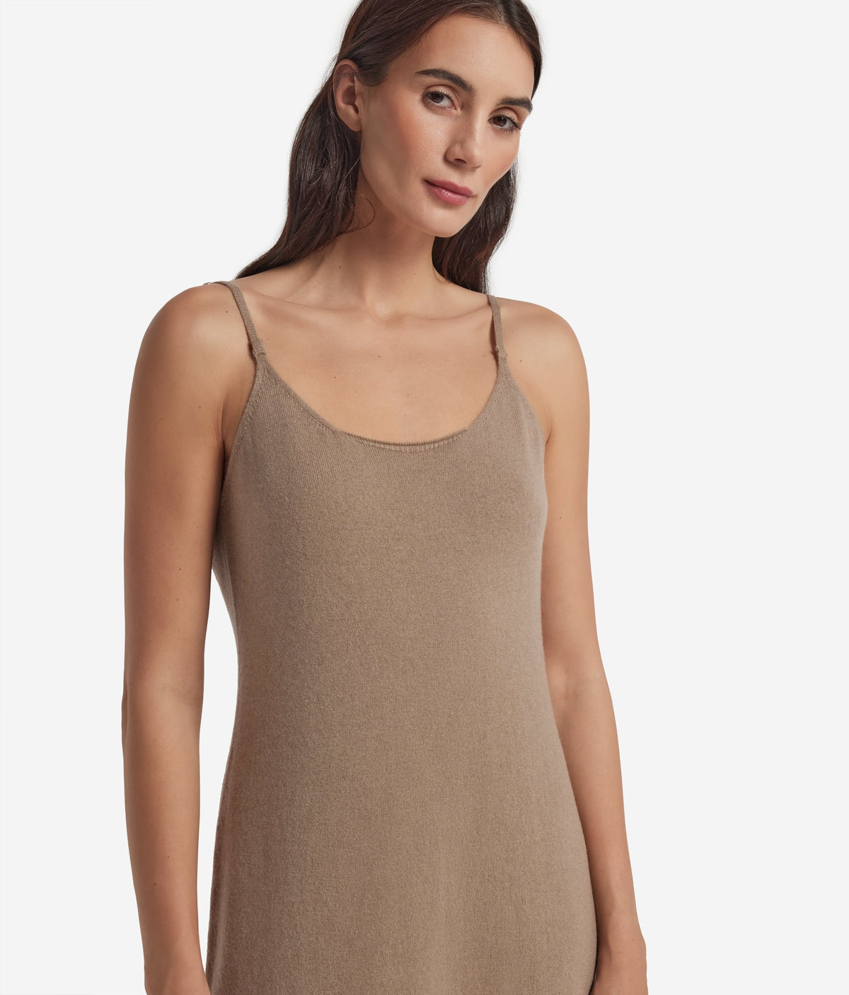 Fold Cashmere Open-Back Slip Dress in MELANGE WHEAT, view 4