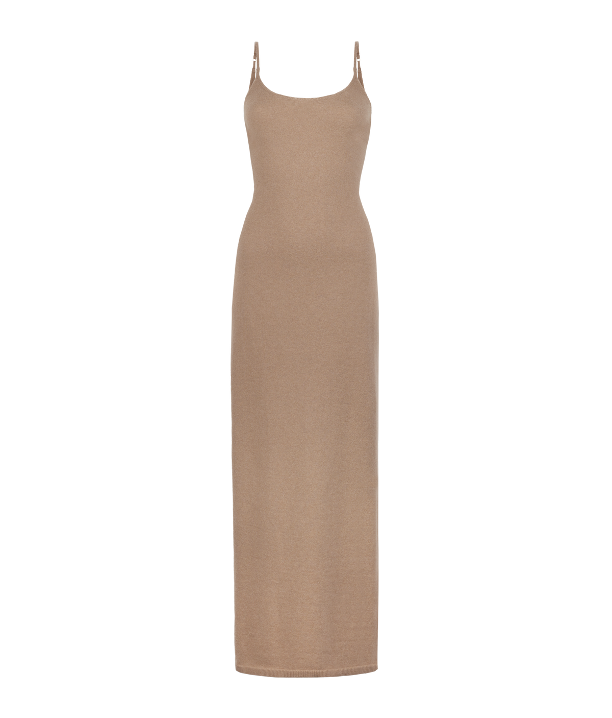 Fold Cashmere Open-Back Slip Dress in MELANGE WHEAT, view 5