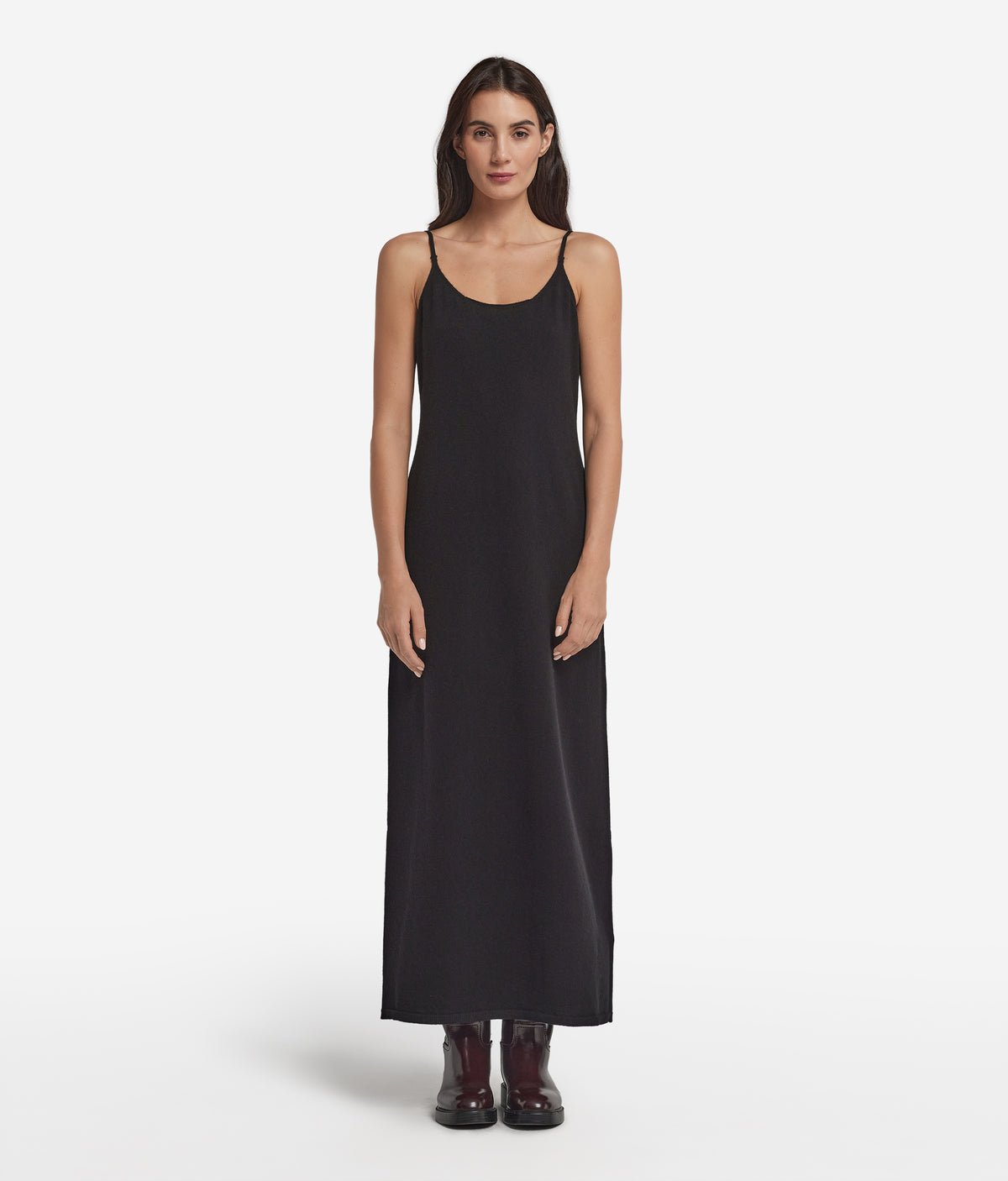 Fold Cashmere Open-Back Slip Dress in Black, view 2