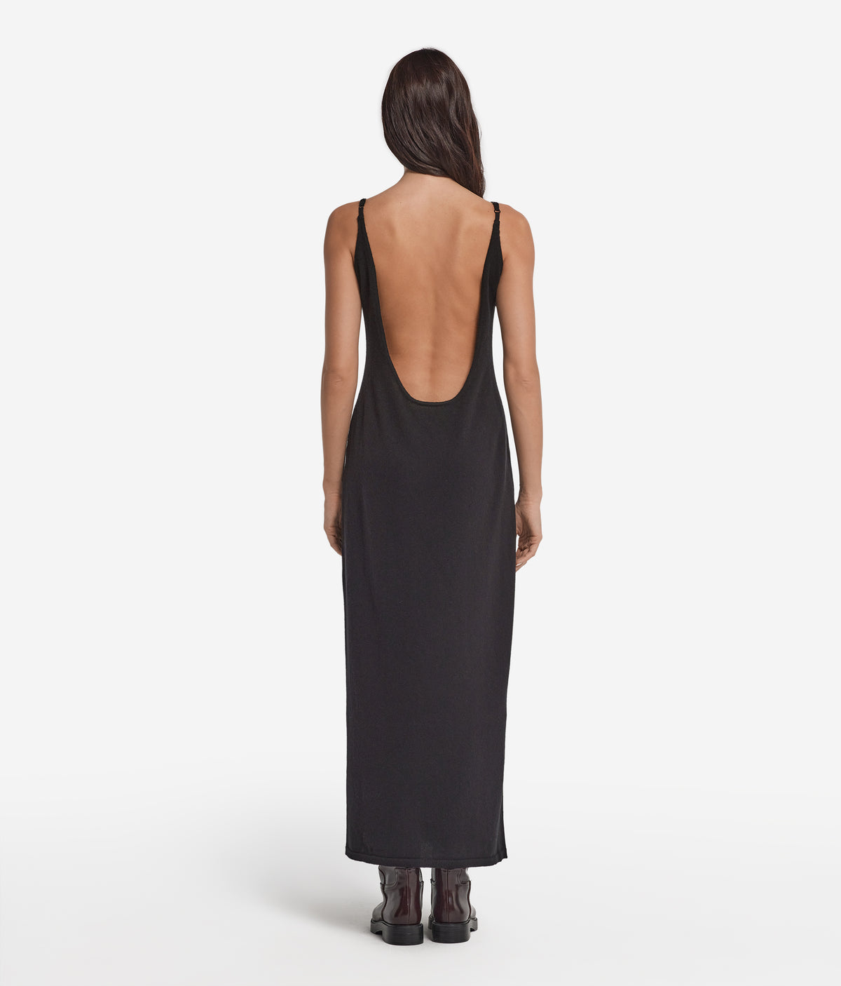 Fold Cashmere Open-Back Slip Dress in Black, view 3