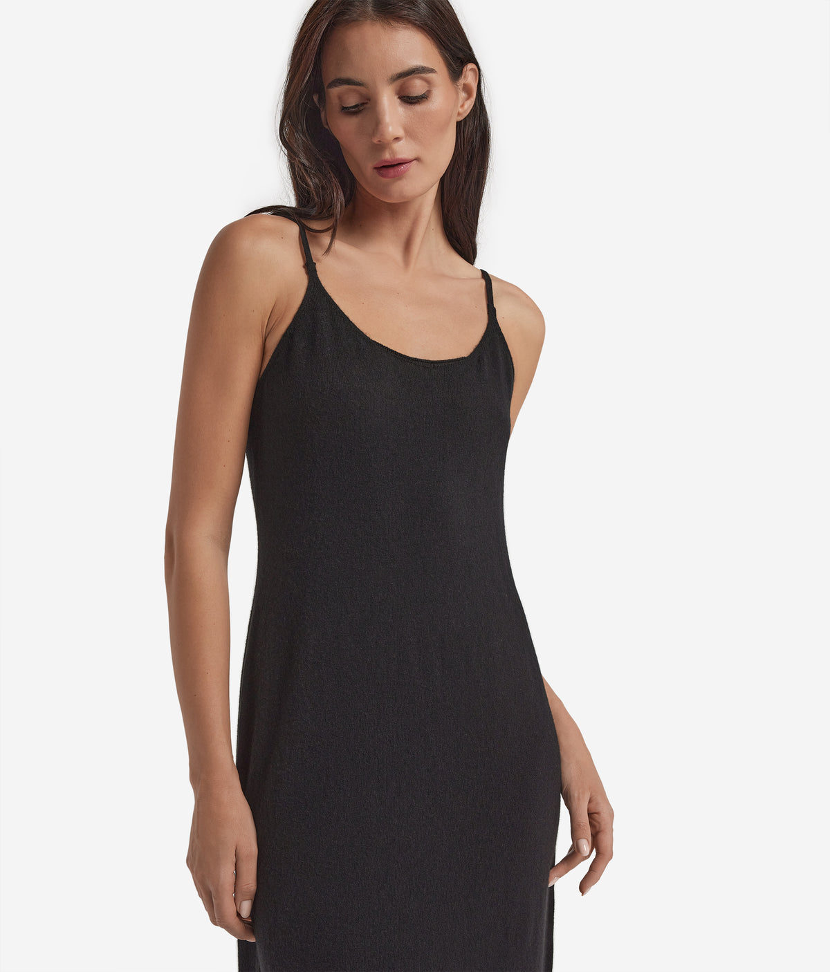 Fold Cashmere Open-Back Slip Dress in Black, view 4