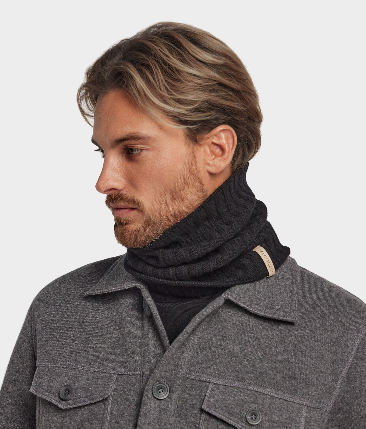 Ultrasoft Cashmere Ribbed Neck Warmer in Black, primary view
