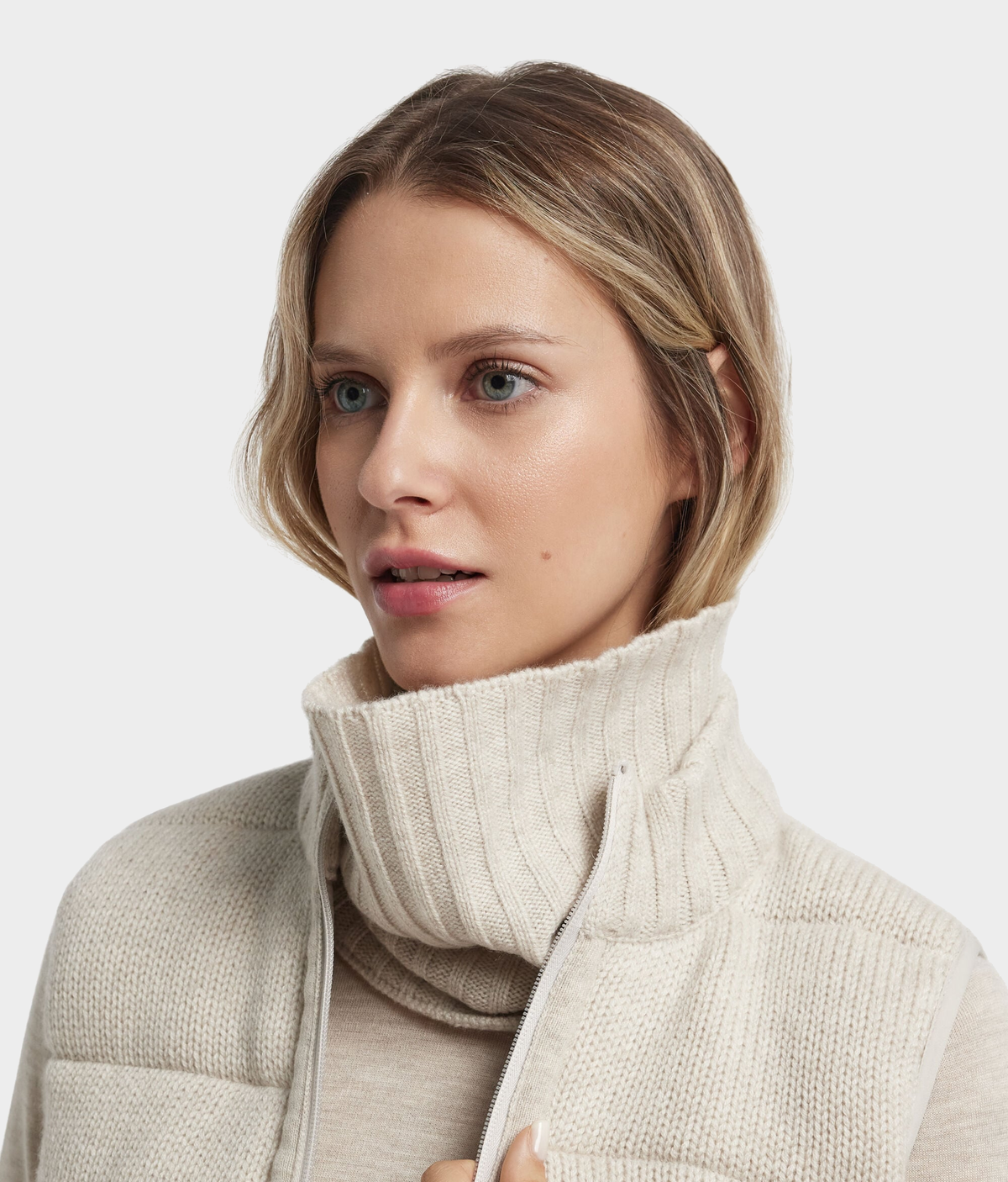 Ultrasoft Cashmere Ribbed Neck Warmer in Stone, view 3