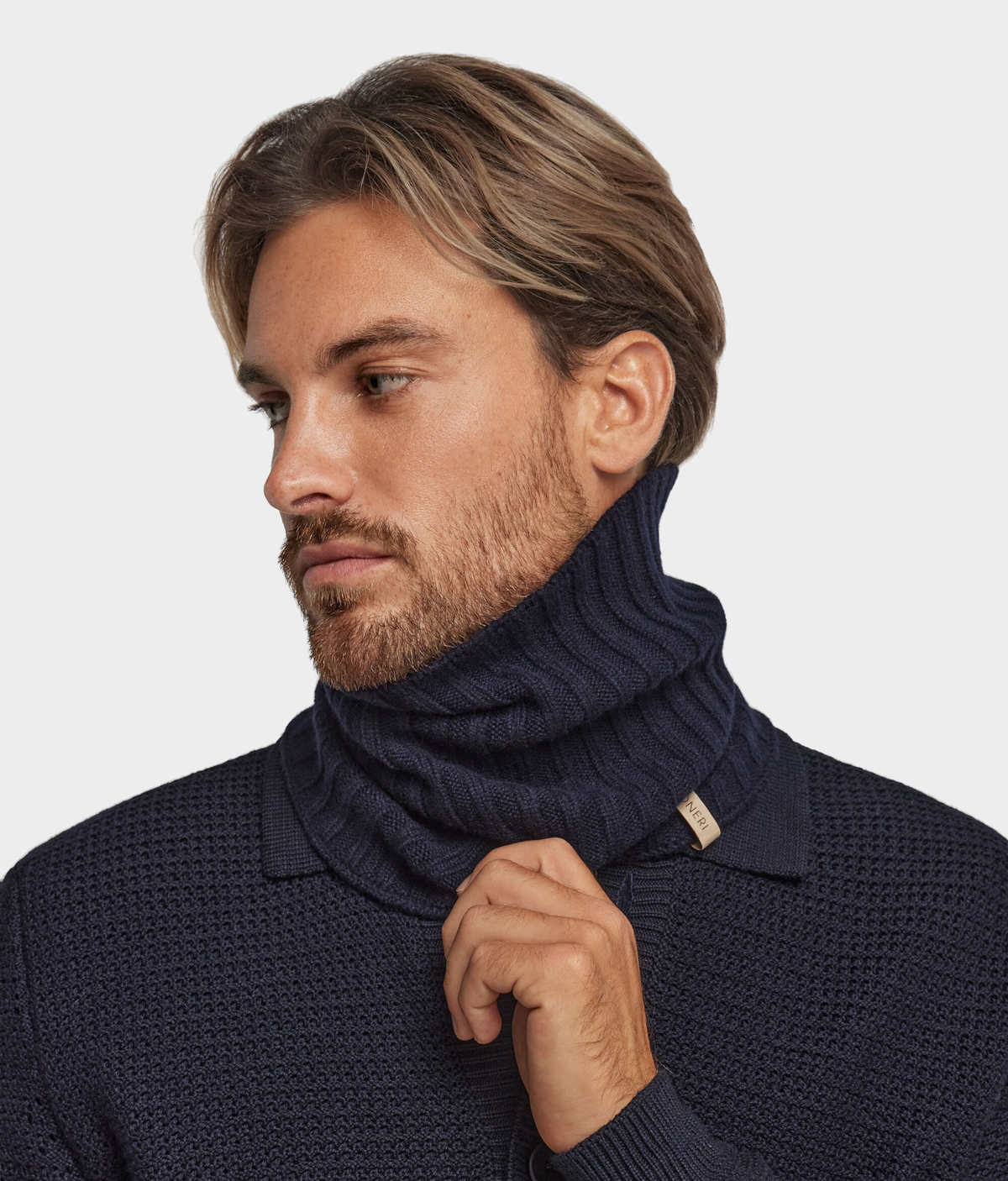Ultrasoft Cashmere Ribbed Neck Warmer in Navy Blue, primary view