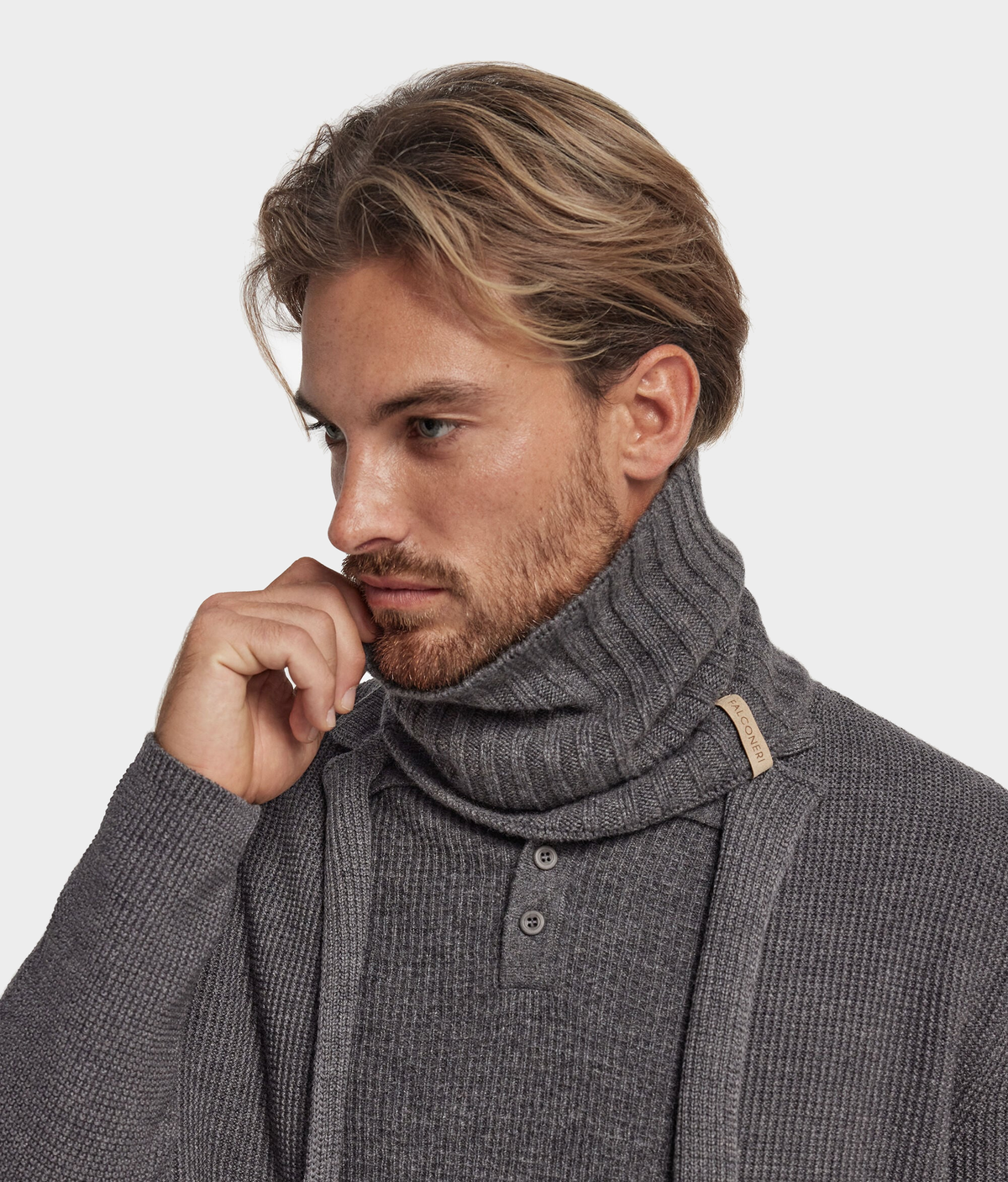 Ultrasoft Cashmere Ribbed Neck Warmer in Dark Grey Melange, primary view