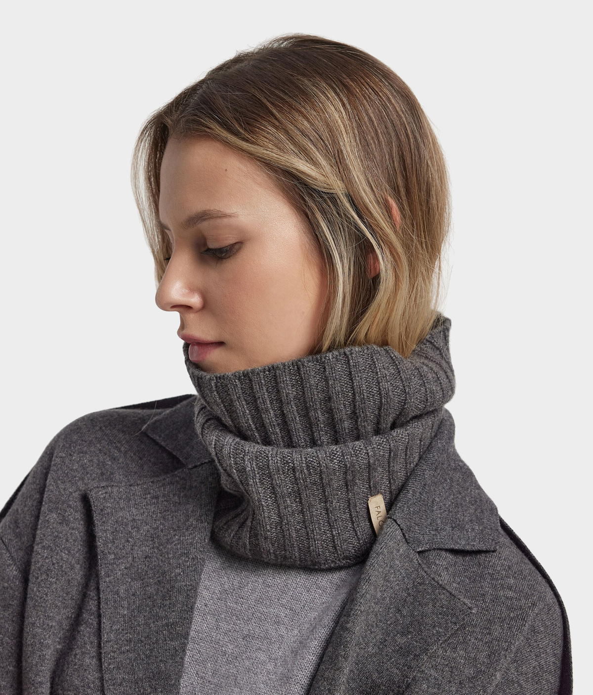 Ultrasoft Cashmere Ribbed Neck Warmer in Dark Grey Melange, view 3