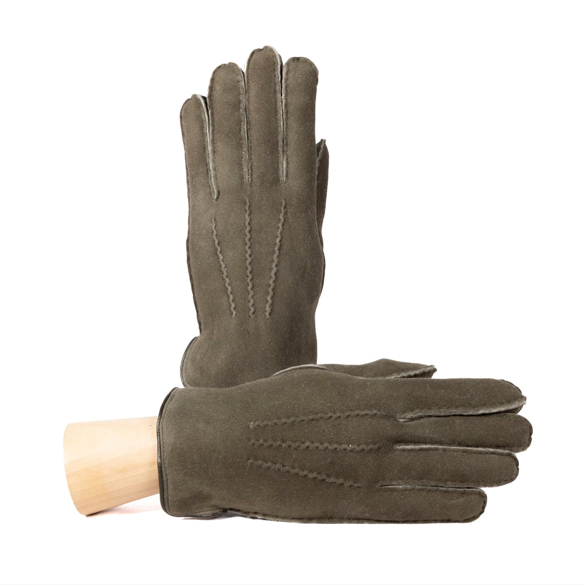 Field Curly Lambskin Gloves in Green, primary view