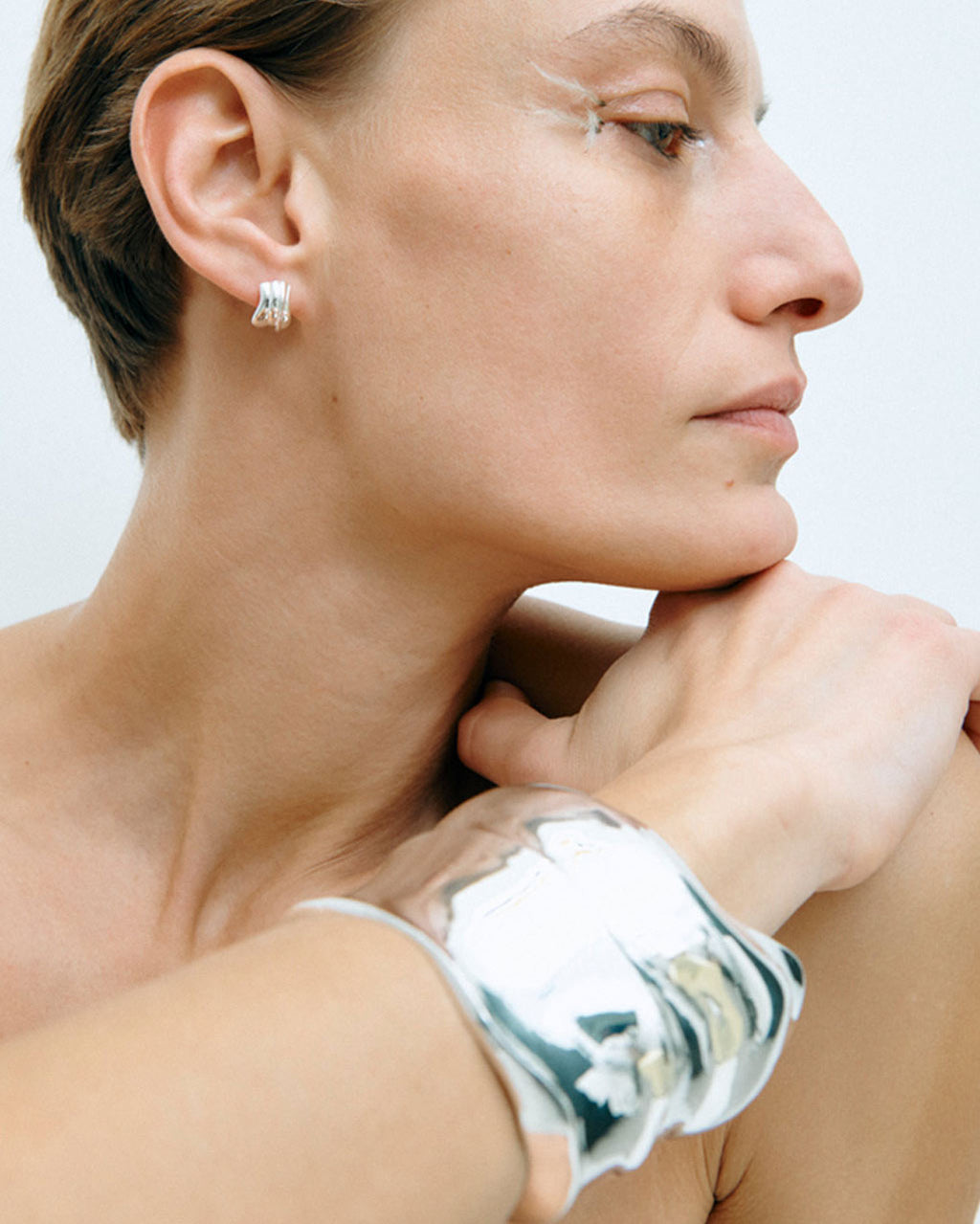 Crescent Sculpted Silver-Plated Cuff, view 2