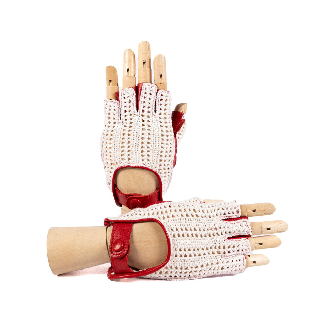 Fold Crochet-Back Driving Gloves in Red, primary view