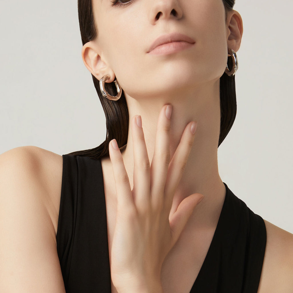 Form Segmented Hoop Earrings in Silver, view 2