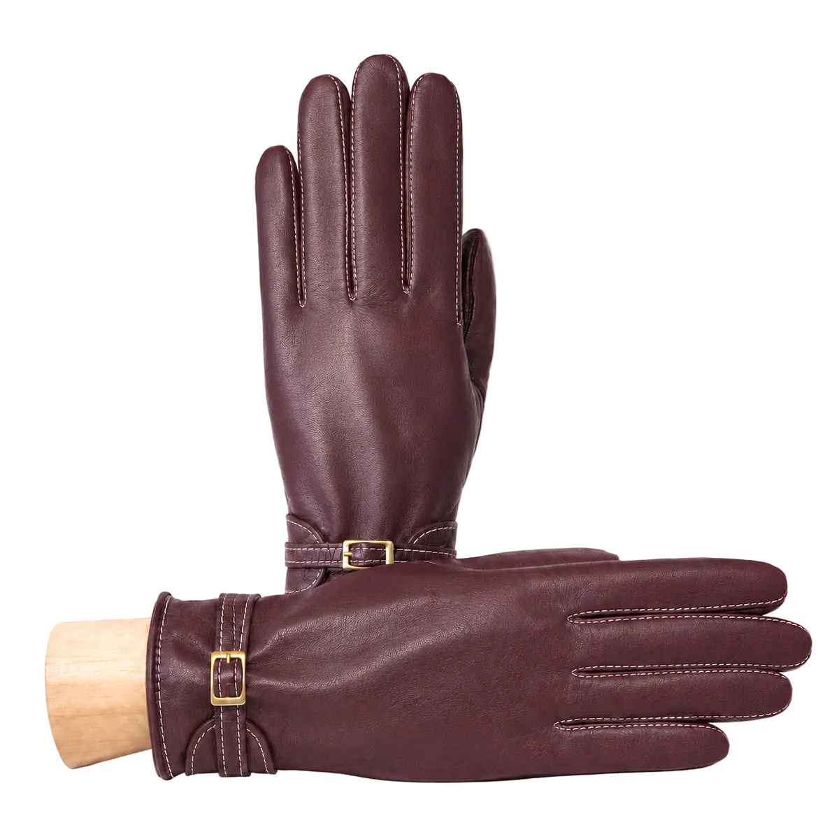 Frame Nappa Gloves with Buckled Strap in Bordeaux, primary view