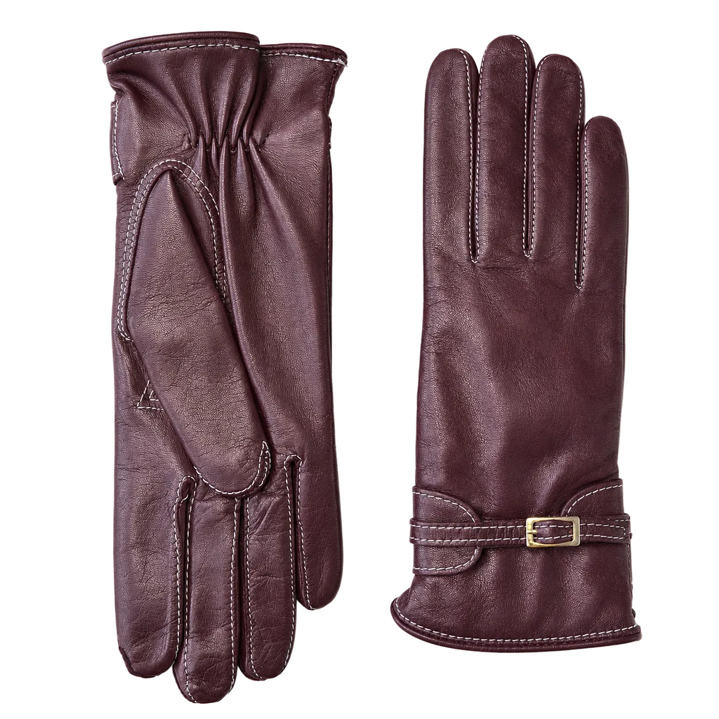 Frame Nappa Gloves with Buckled Strap in Bordeaux, view 2
