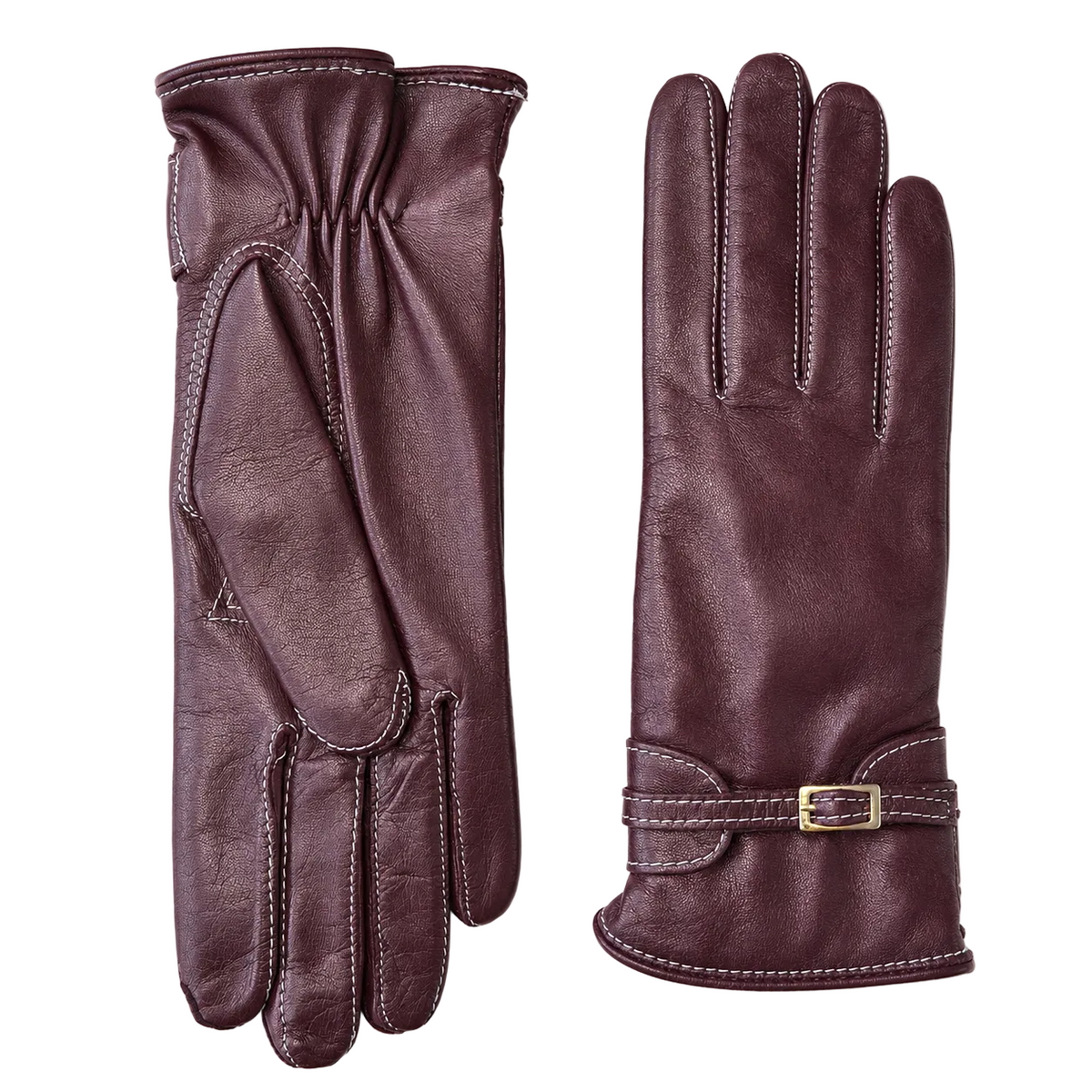 Frame Nappa Gloves with Buckled Strap in Bordeaux, view 2