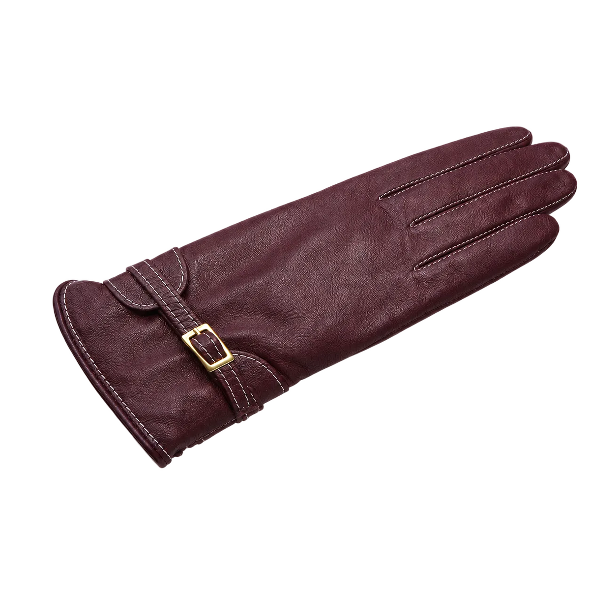 Frame Nappa Gloves with Buckled Strap in Bordeaux, view 3