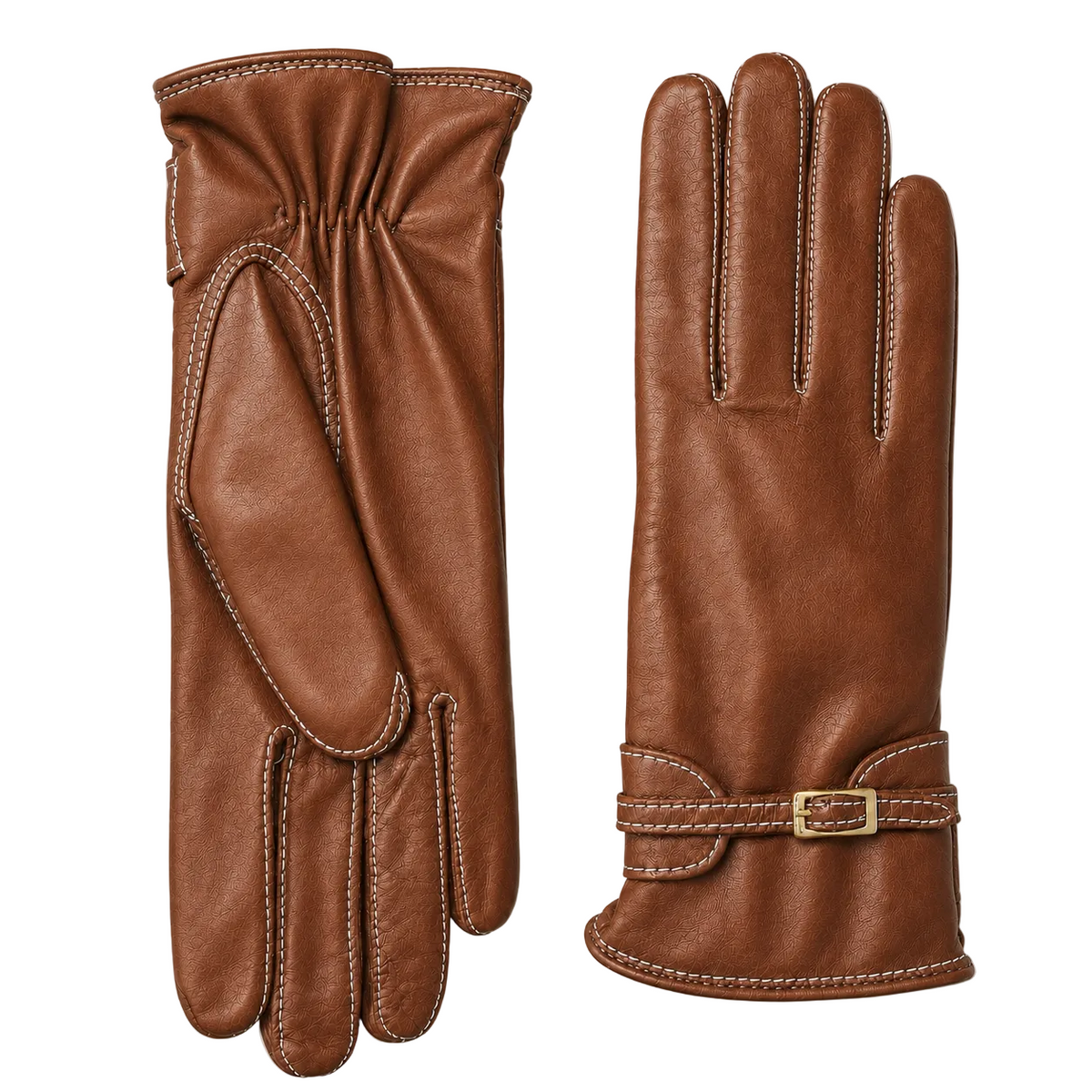Frame Nappa Gloves with Buckled Strap in Camel, view 2