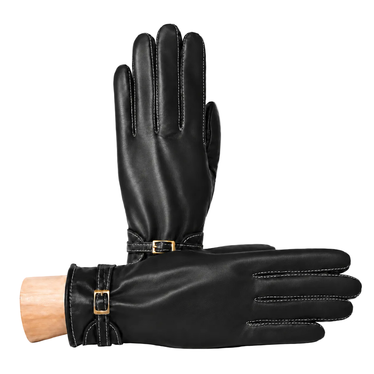 Frame Nappa Gloves with Buckled Strap in Black, primary view