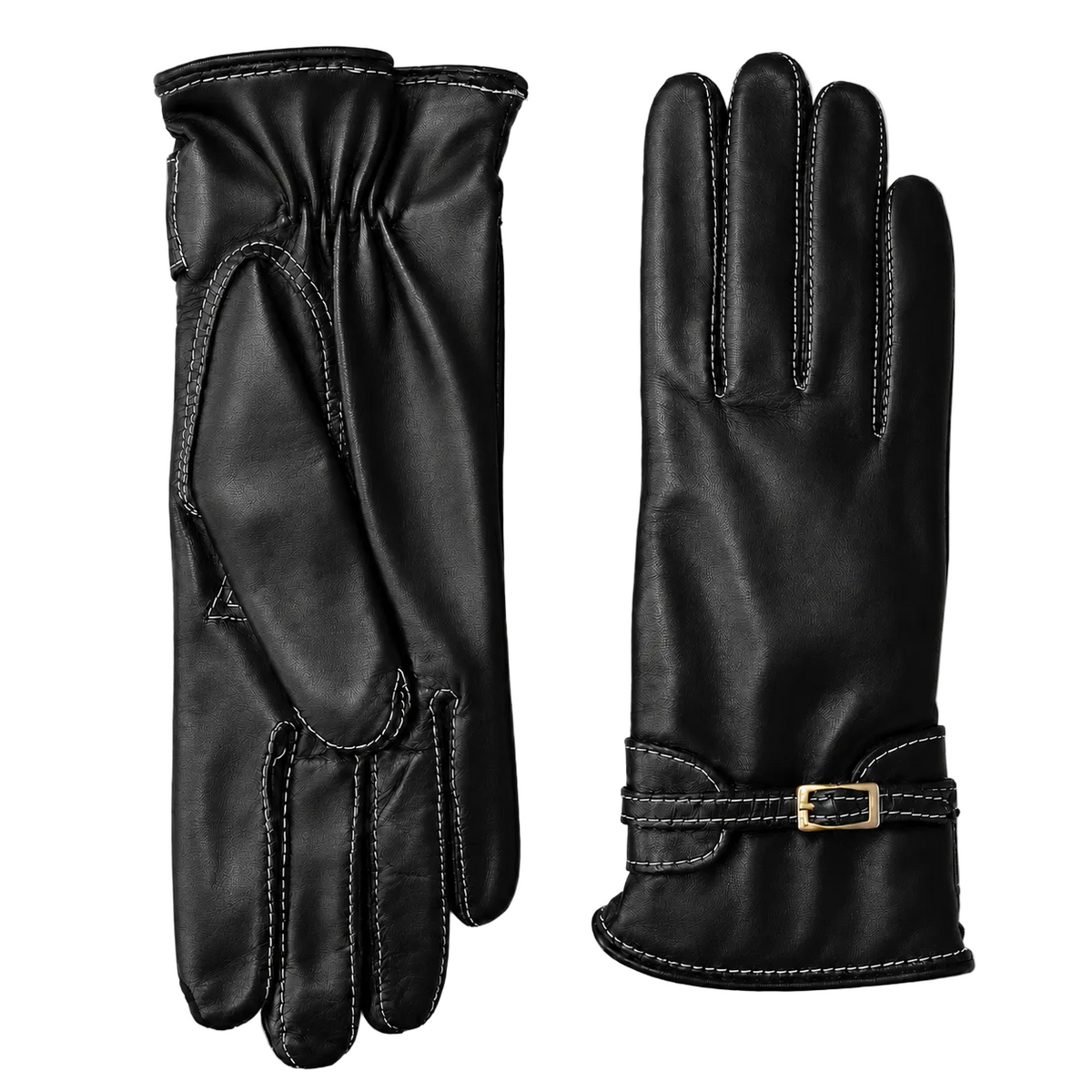 Frame Nappa Gloves with Buckled Strap in Black, view 2