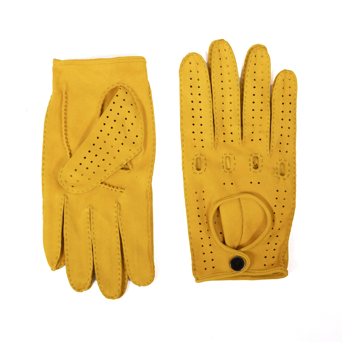 Frame Unlined Suede Driving Gloves in Yellow, view 2
