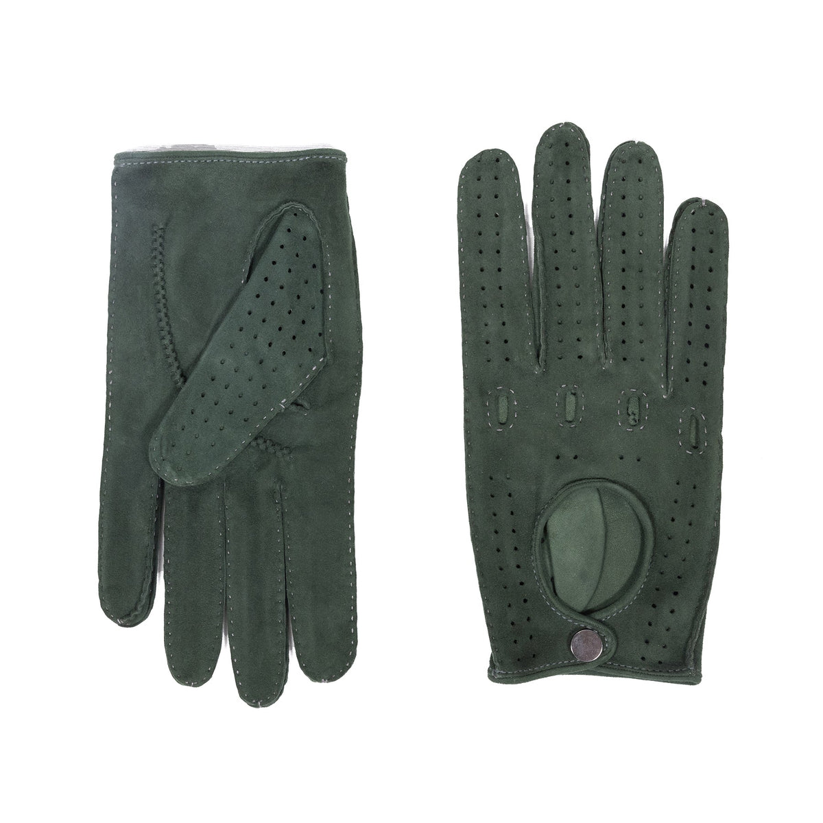 Frame Unlined Suede Driving Gloves in Forest Green, view 2