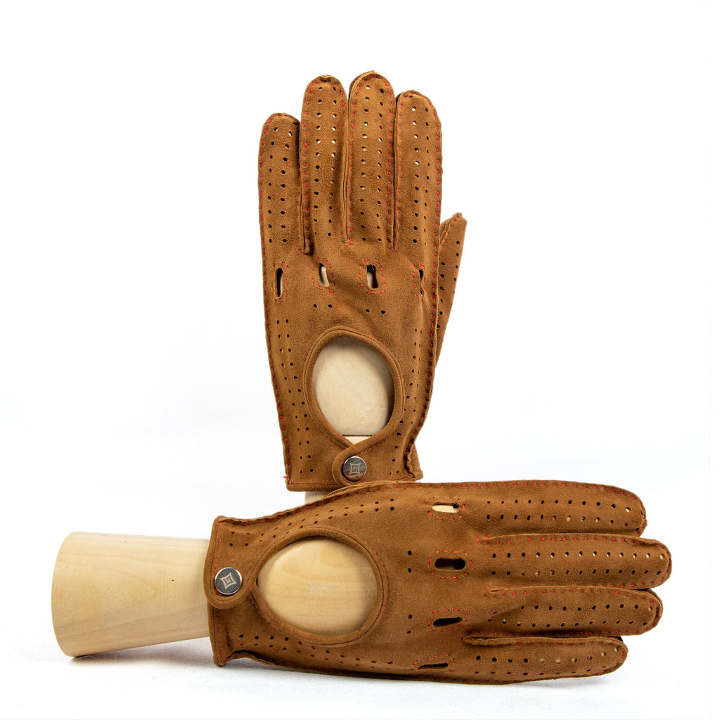 Frame Unlined Suede Driving Gloves in Camel, primary view