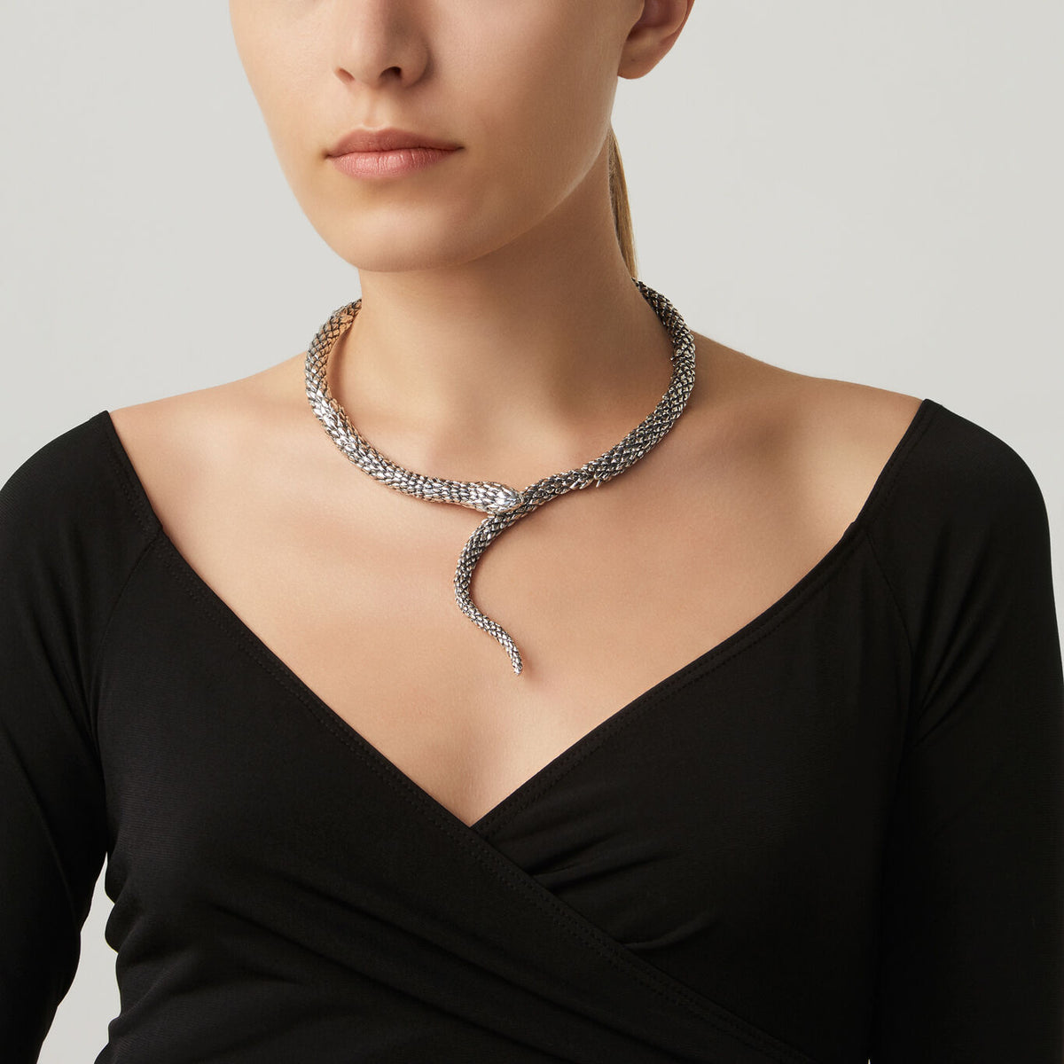 Snake Big Necklace in Silver, view 2