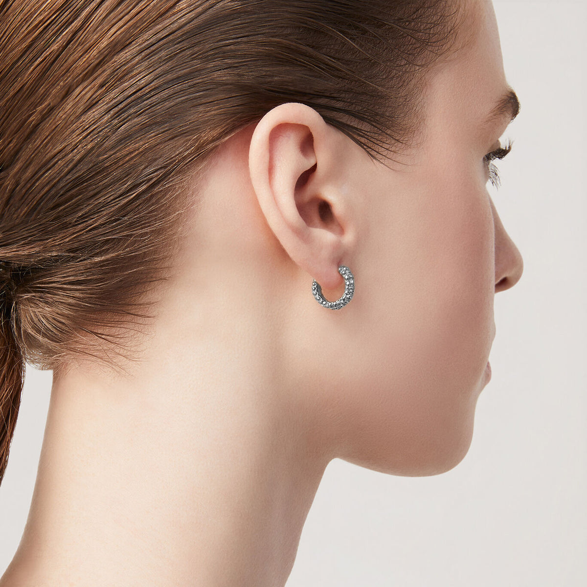 Huggie Perlage Earrings in Silver, view 2