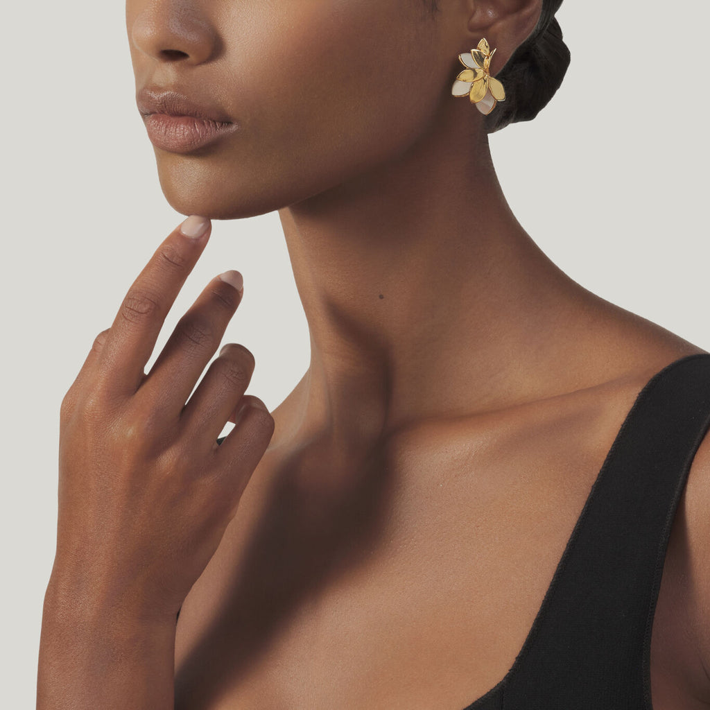 Halo Gold-Plated Silver and Mother-of-Pearl Earrings in Gold-plated silver, view 2