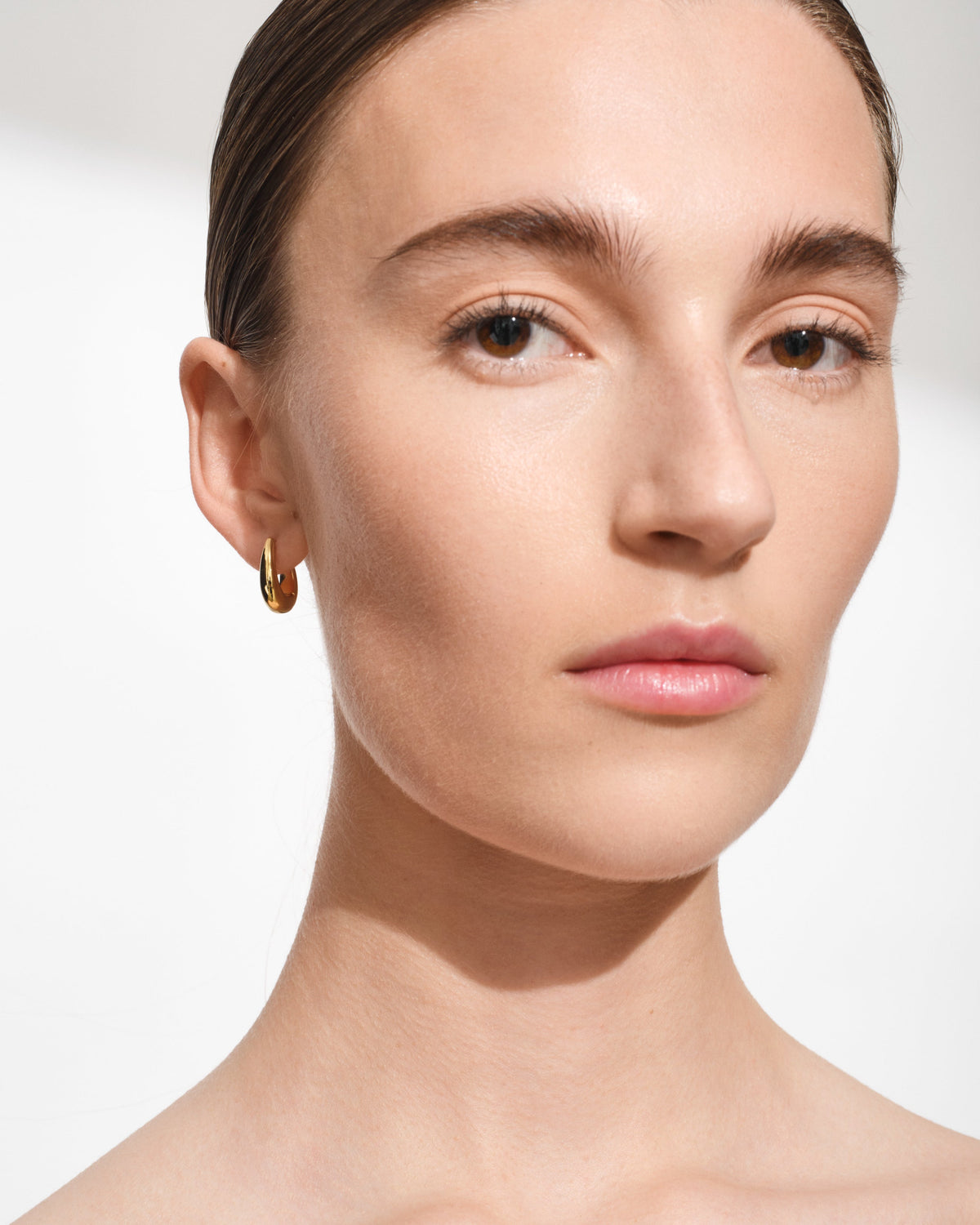 Halo Polished Hoop Earrings in Gold-Plated, view 2