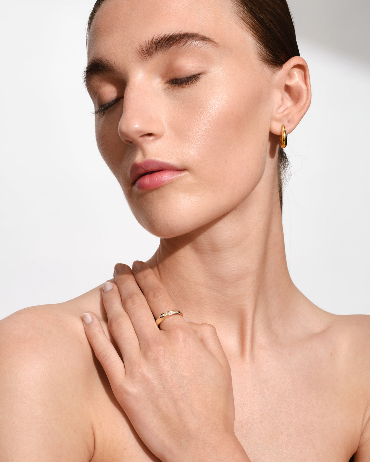 Halo Polished Hoop Earrings in Gold-Plated, view 3