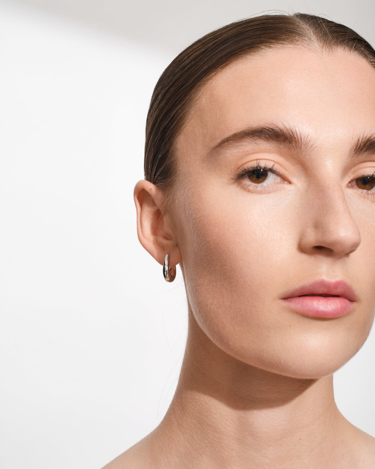 Halo Polished Hoop Earrings in Silver, view 3