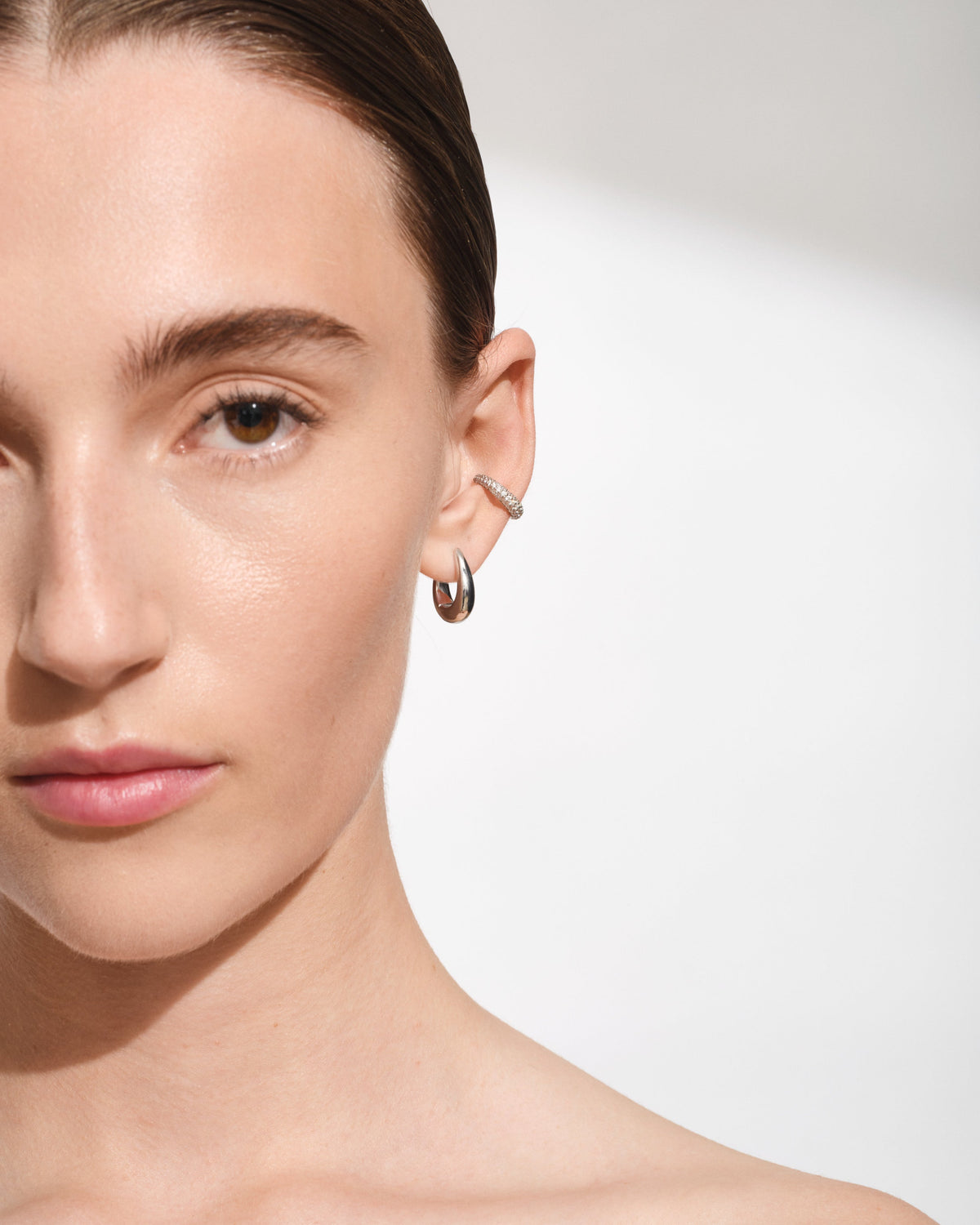 Halo Polished Hoop Earrings in Silver, view 5