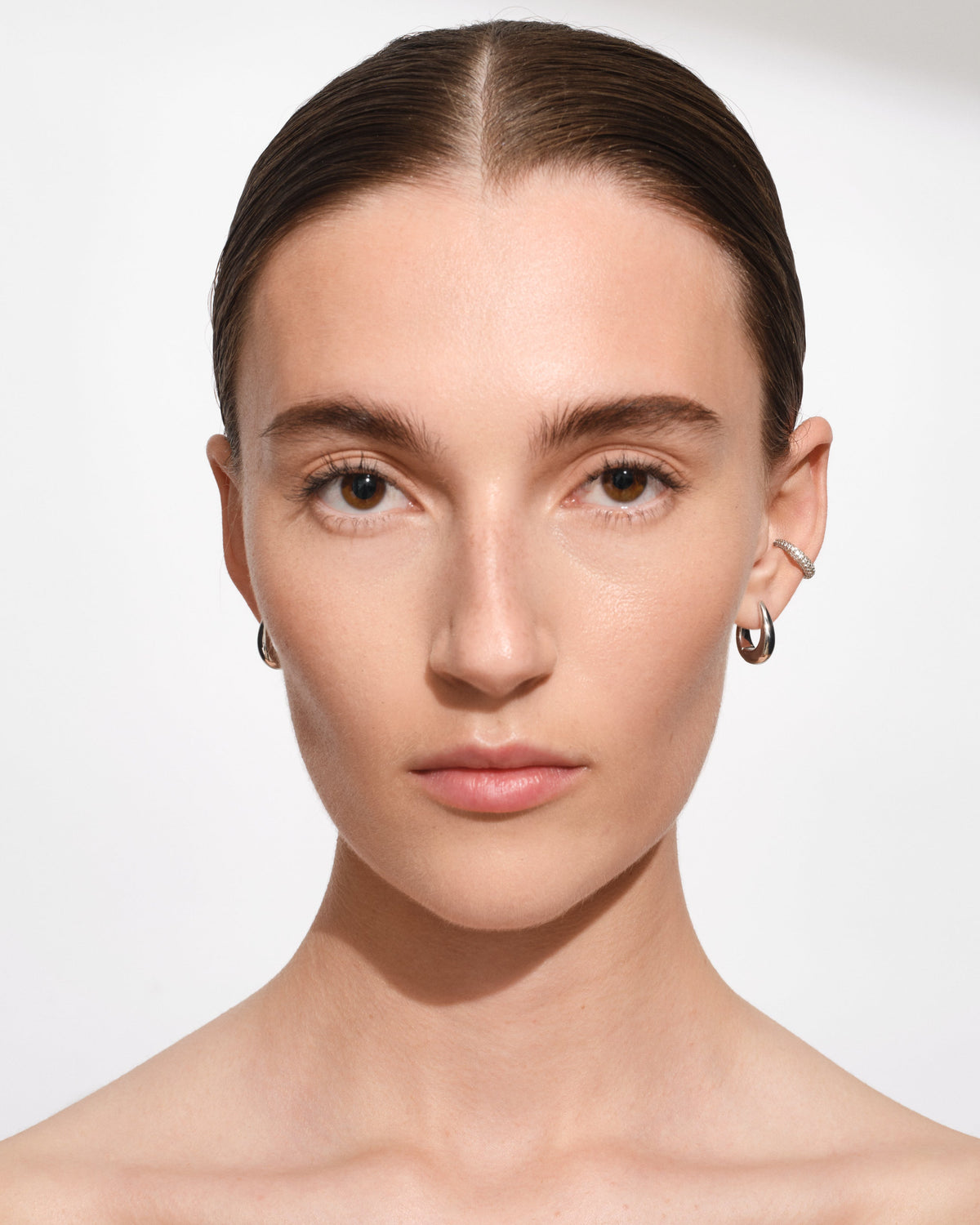 Halo Polished Hoop Earrings in Silver, view 6
