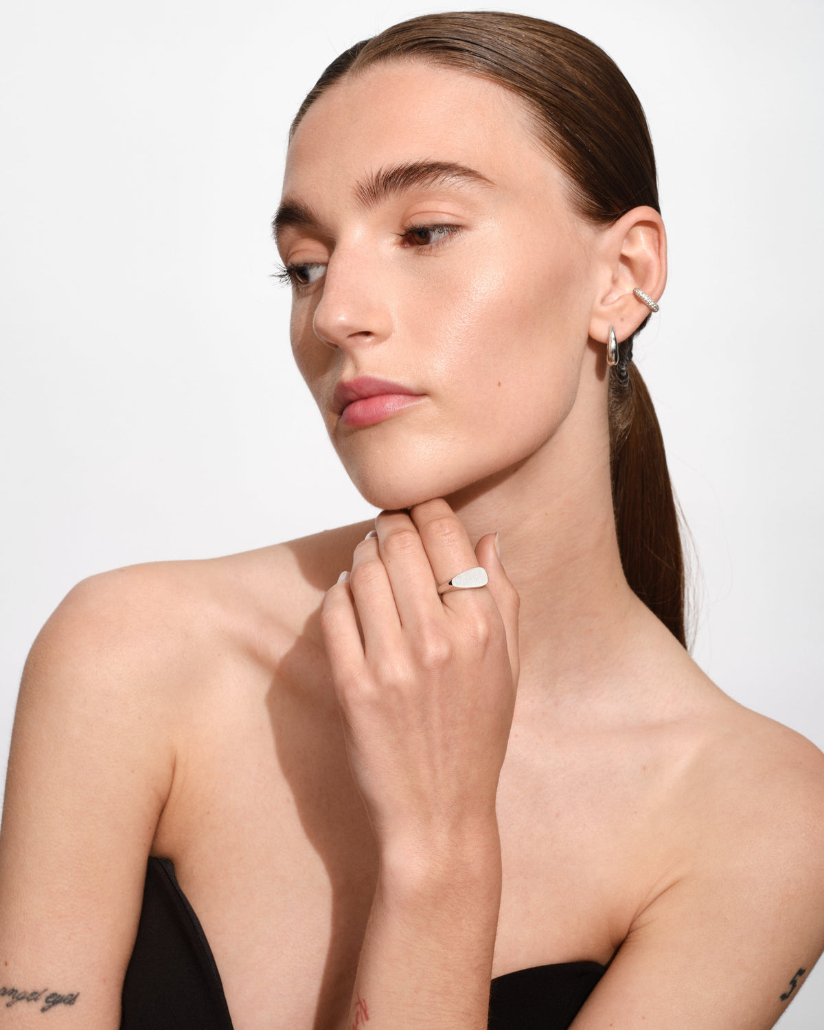 Halo Polished Hoop Earrings in Silver, view 8
