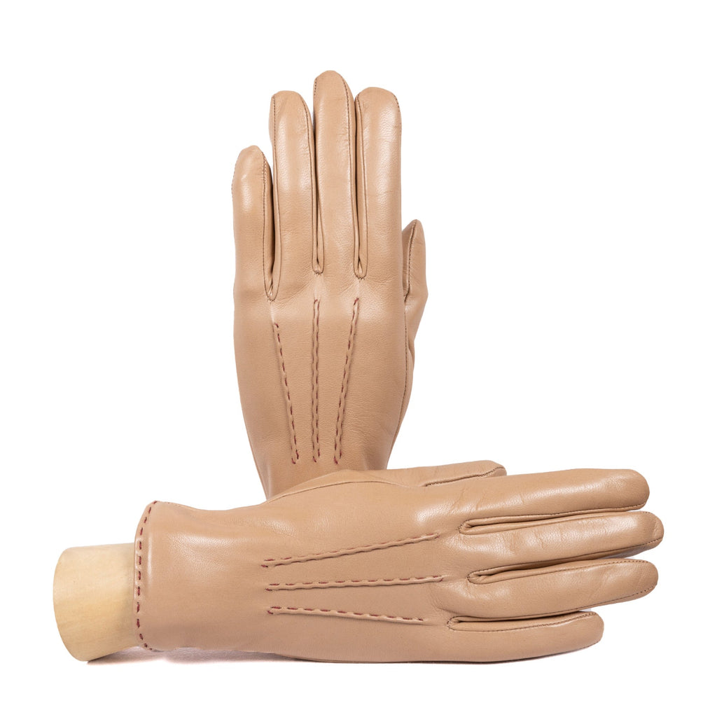 Line Contrast-Stitched Nappa Gloves in Alpaca, primary view