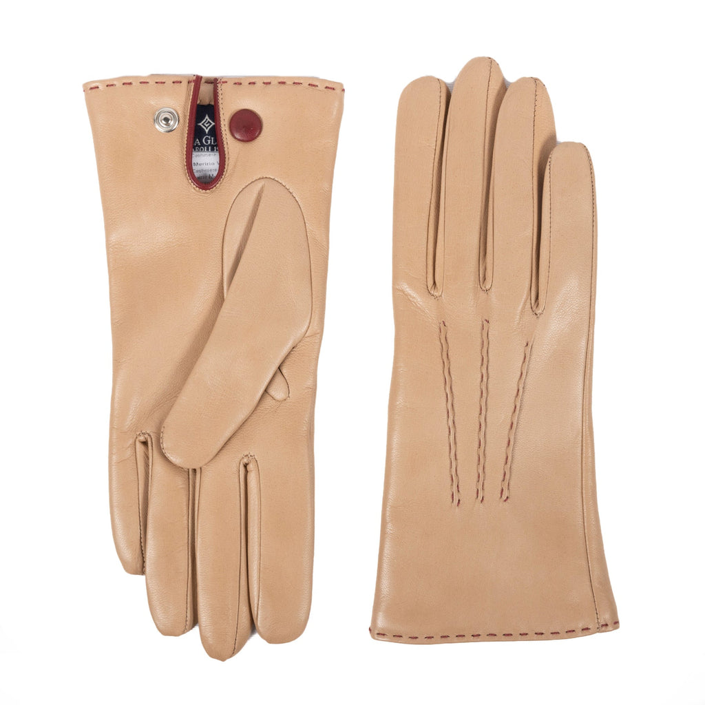 Line Contrast-Stitched Nappa Gloves in Alpaca, view 2