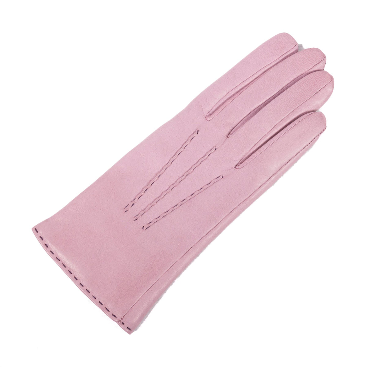 Line Contrast-Stitched Nappa Gloves in Grey Pink, view 3
