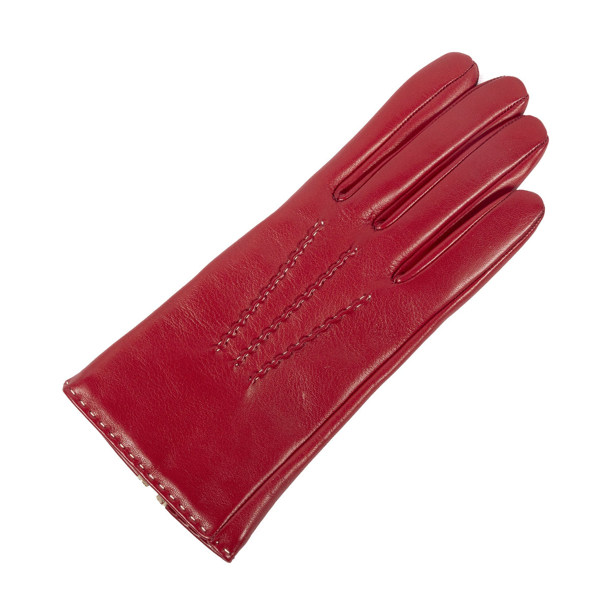 Line Contrast-Stitched Nappa Gloves in Deep Red, view 3