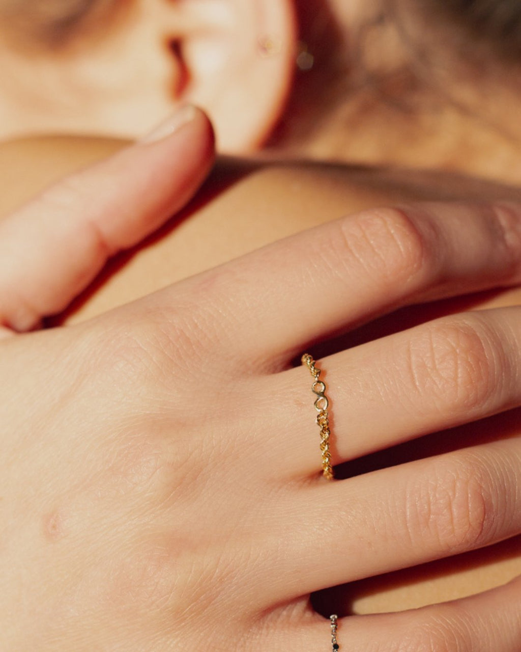 Line Gold Rope-Chain Infinity Ring in Yellow Gold, view 4