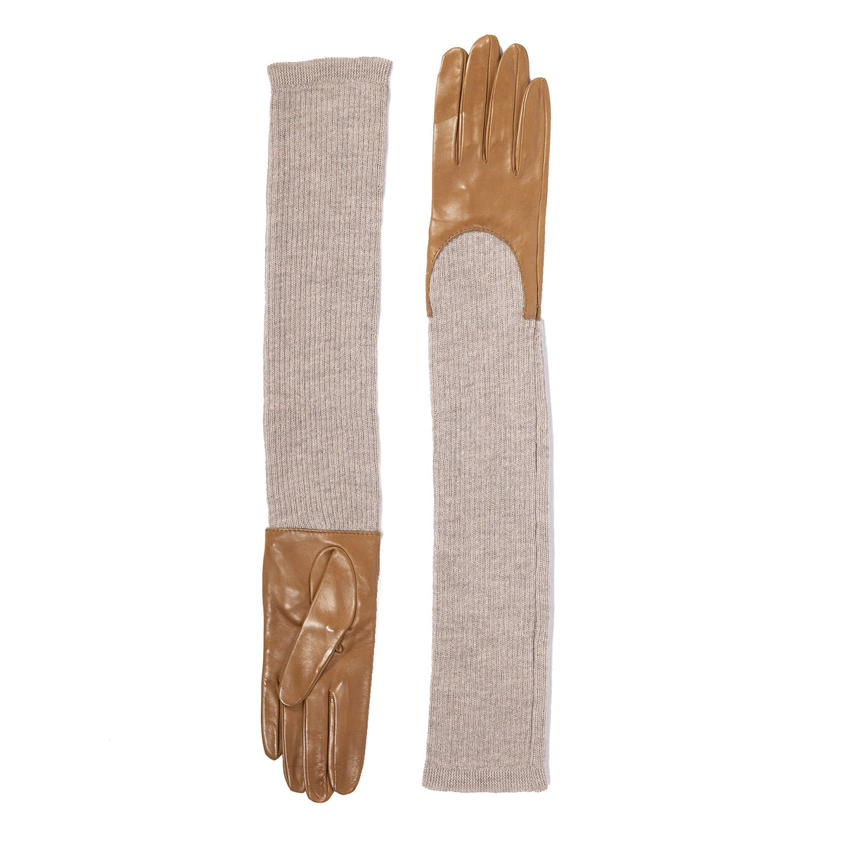 Line Leather Gloves with Ribbed Wool Sleeve in Cognac, primary view