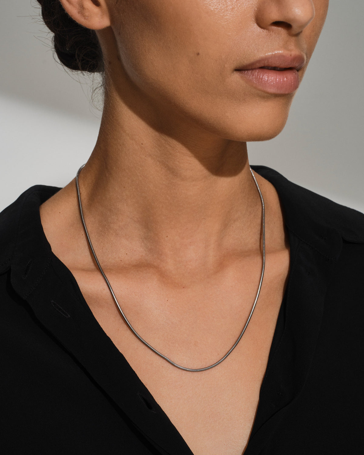 Line Slim Snake Chain Necklace in Silver, view 3