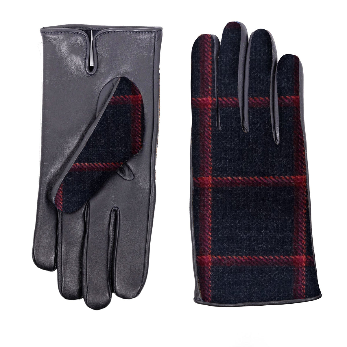 Line Wool-Back Leather Gloves in Blue / Fuchsia, view 2