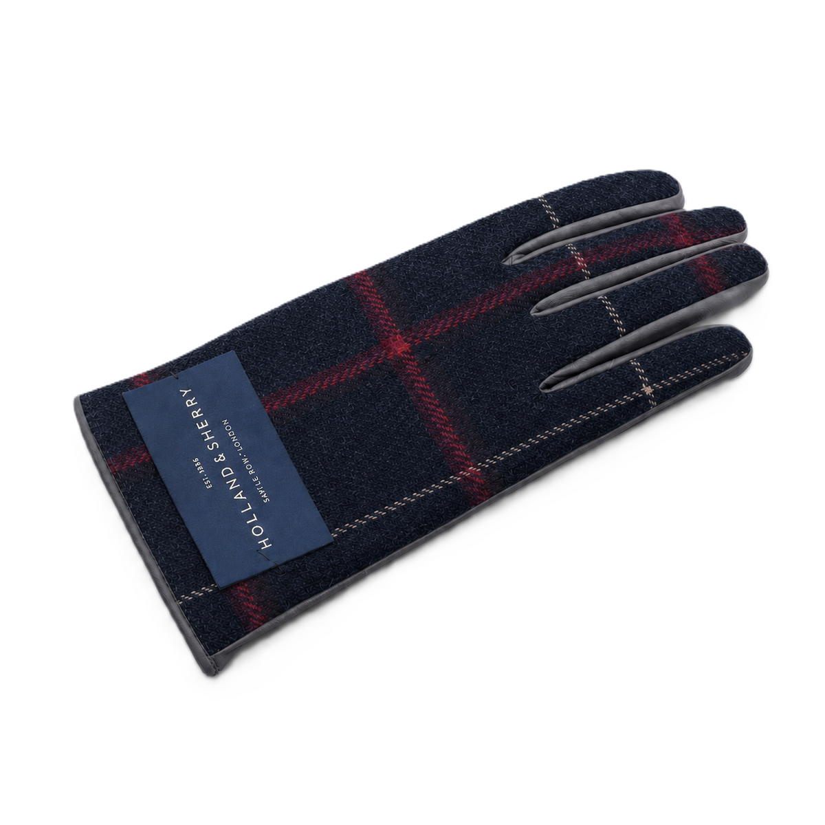 Line Wool-Back Leather Gloves in Blue / Fuchsia, view 3